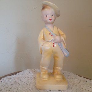 Chalk Ware Figurine Yellow Young Boy 8" tall Nursery Decoration Vintage